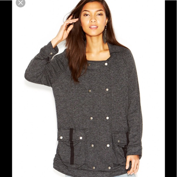 Free People Notched Lapel Knit Peacoat - Picture 2 of 4